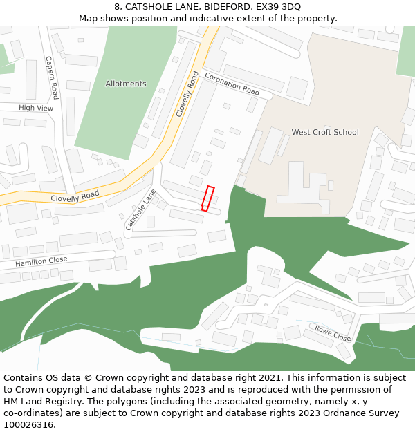 8, CATSHOLE LANE, BIDEFORD, EX39 3DQ: Location map and indicative extent of plot