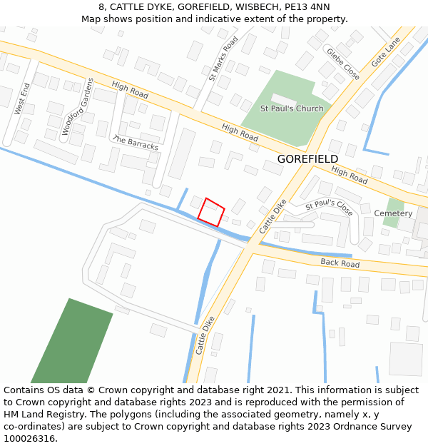 8, CATTLE DYKE, GOREFIELD, WISBECH, PE13 4NN: Location map and indicative extent of plot