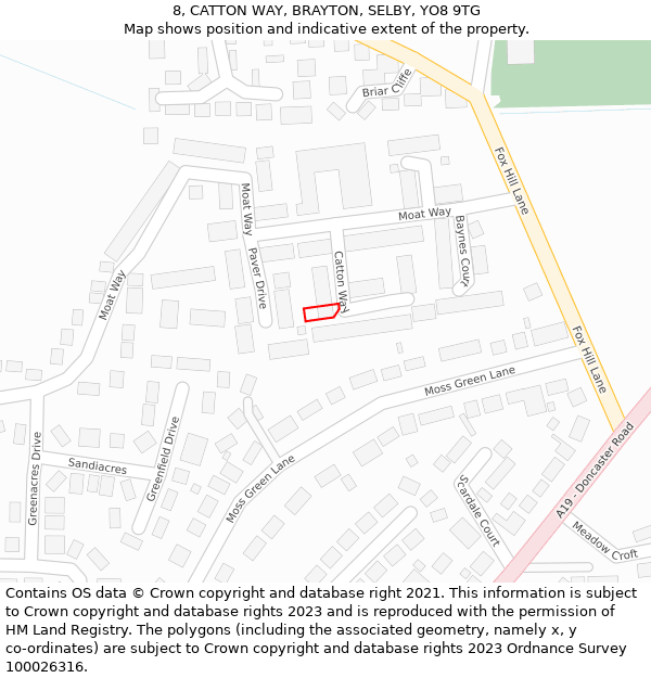 8, CATTON WAY, BRAYTON, SELBY, YO8 9TG: Location map and indicative extent of plot