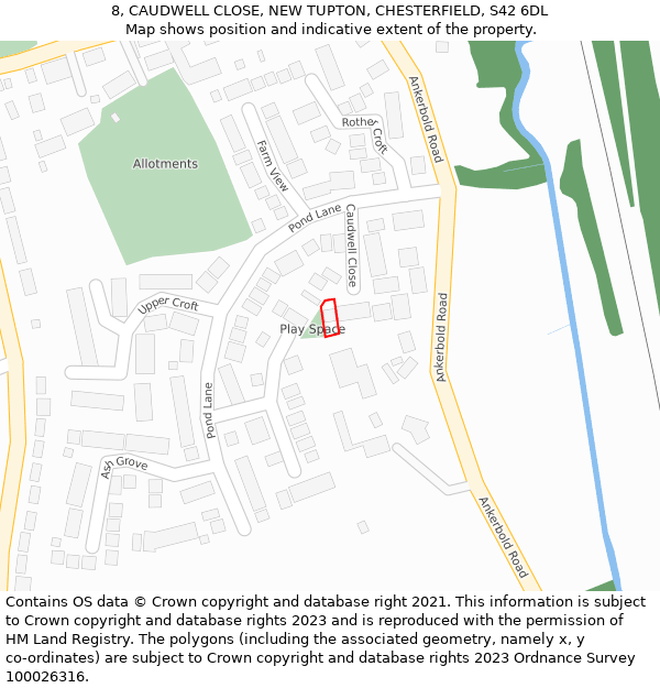 8, CAUDWELL CLOSE, NEW TUPTON, CHESTERFIELD, S42 6DL: Location map and indicative extent of plot