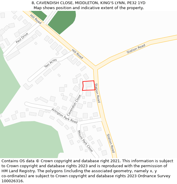 8, CAVENDISH CLOSE, MIDDLETON, KING'S LYNN, PE32 1YD: Location map and indicative extent of plot