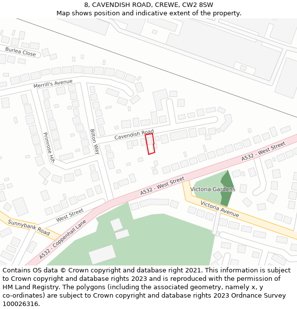 8, CAVENDISH ROAD, CREWE, CW2 8SW: Location map and indicative extent of plot