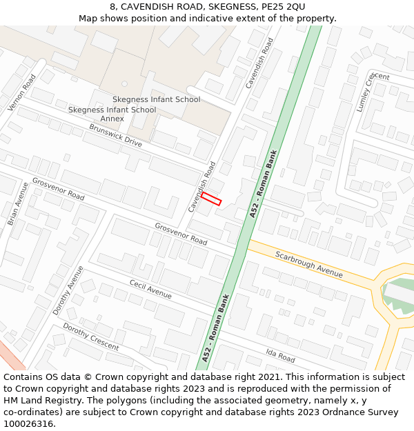 8, CAVENDISH ROAD, SKEGNESS, PE25 2QU: Location map and indicative extent of plot