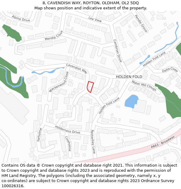 8, CAVENDISH WAY, ROYTON, OLDHAM, OL2 5DQ: Location map and indicative extent of plot