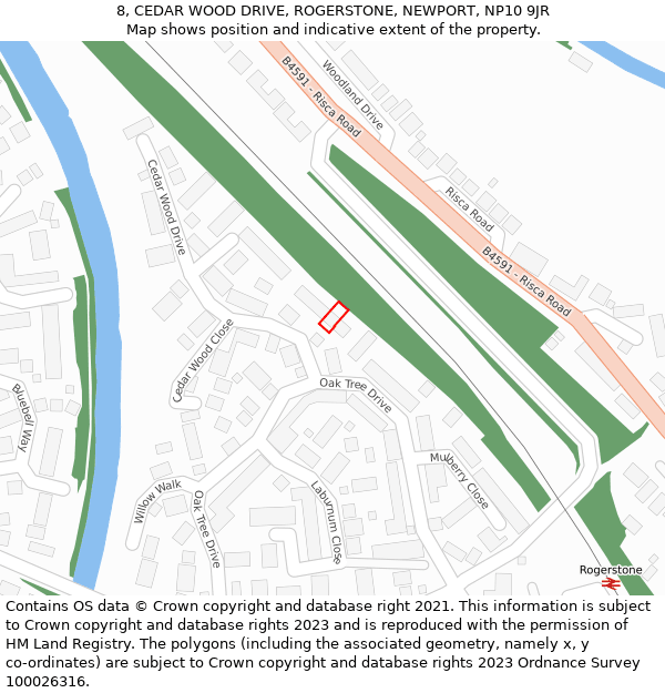 8, CEDAR WOOD DRIVE, ROGERSTONE, NEWPORT, NP10 9JR: Location map and indicative extent of plot