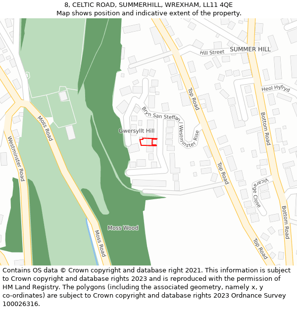 8, CELTIC ROAD, SUMMERHILL, WREXHAM, LL11 4QE: Location map and indicative extent of plot