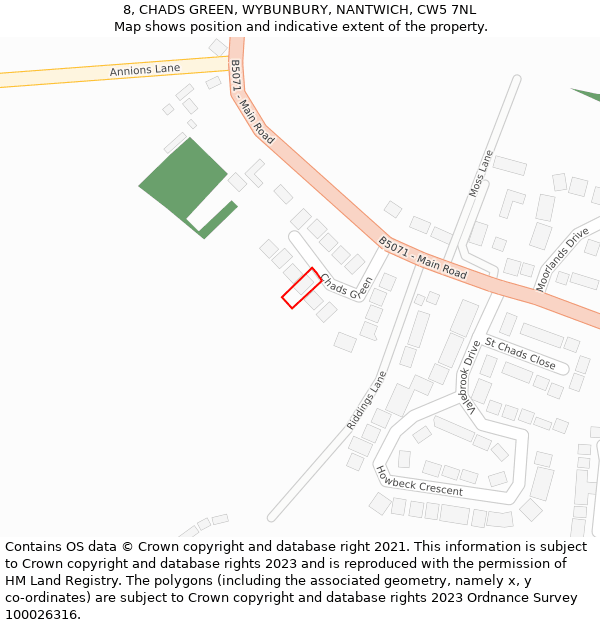 8, CHADS GREEN, WYBUNBURY, NANTWICH, CW5 7NL: Location map and indicative extent of plot