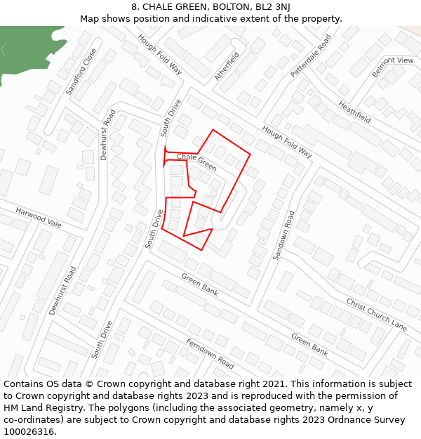 8, CHALE GREEN, BOLTON, BL2 3NJ: Location map and indicative extent of plot