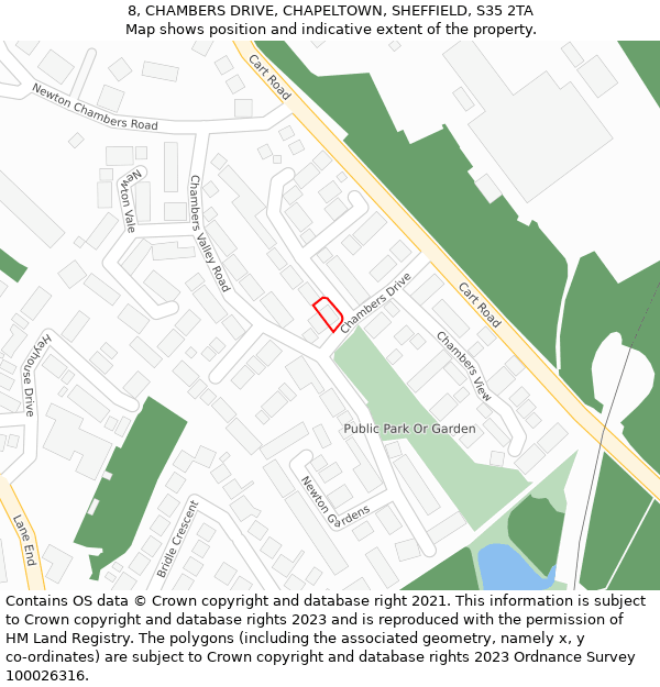 8, CHAMBERS DRIVE, CHAPELTOWN, SHEFFIELD, S35 2TA: Location map and indicative extent of plot