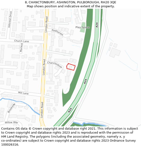 8, CHANCTONBURY, ASHINGTON, PULBOROUGH, RH20 3QE: Location map and indicative extent of plot