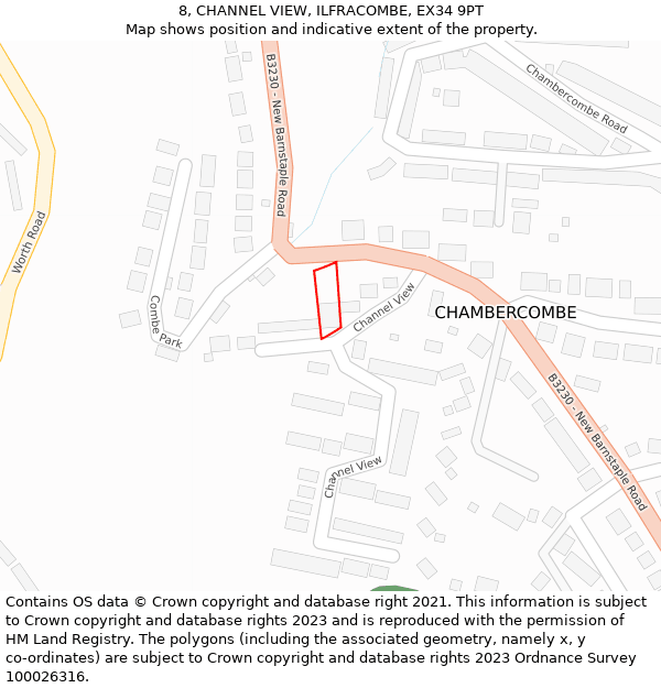 8, CHANNEL VIEW, ILFRACOMBE, EX34 9PT: Location map and indicative extent of plot