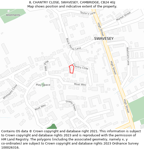 8, CHANTRY CLOSE, SWAVESEY, CAMBRIDGE, CB24 4GJ: Location map and indicative extent of plot