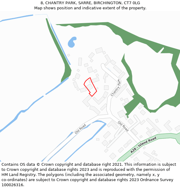 8, CHANTRY PARK, SARRE, BIRCHINGTON, CT7 0LG: Location map and indicative extent of plot