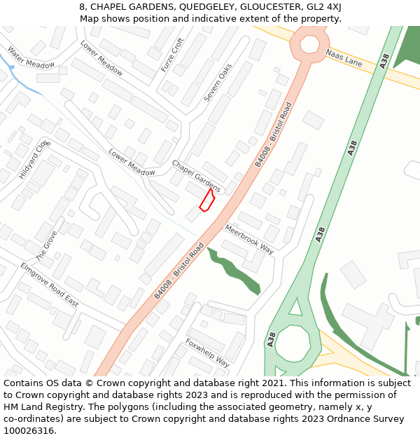 8, CHAPEL GARDENS, QUEDGELEY, GLOUCESTER, GL2 4XJ: Location map and indicative extent of plot