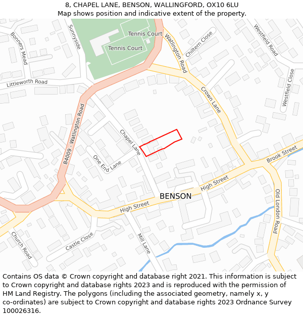 8, CHAPEL LANE, BENSON, WALLINGFORD, OX10 6LU: Location map and indicative extent of plot