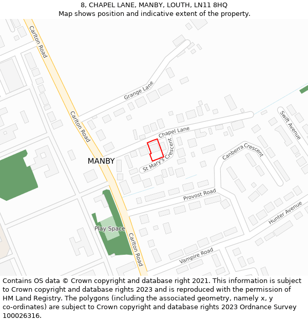 8, CHAPEL LANE, MANBY, LOUTH, LN11 8HQ: Location map and indicative extent of plot