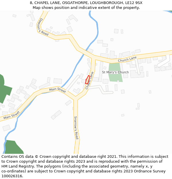 8, CHAPEL LANE, OSGATHORPE, LOUGHBOROUGH, LE12 9SX: Location map and indicative extent of plot