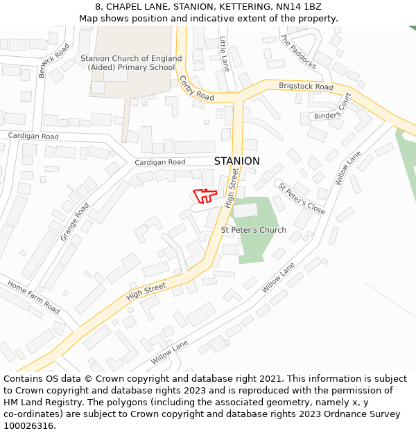 8, CHAPEL LANE, STANION, KETTERING, NN14 1BZ: Location map and indicative extent of plot