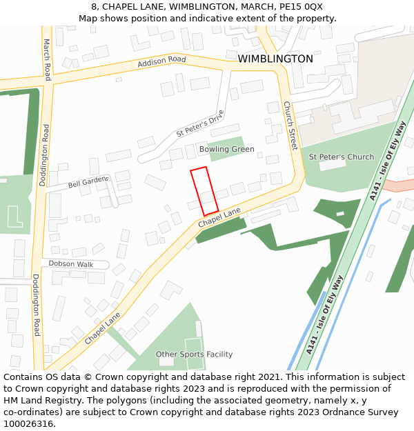 8, CHAPEL LANE, WIMBLINGTON, MARCH, PE15 0QX: Location map and indicative extent of plot