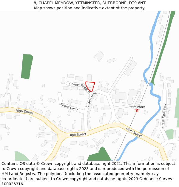 8, CHAPEL MEADOW, YETMINSTER, SHERBORNE, DT9 6NT: Location map and indicative extent of plot