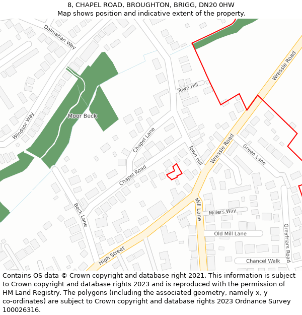 8, CHAPEL ROAD, BROUGHTON, BRIGG, DN20 0HW: Location map and indicative extent of plot