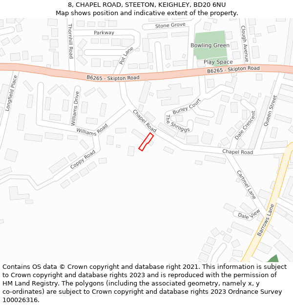 8, CHAPEL ROAD, STEETON, KEIGHLEY, BD20 6NU: Location map and indicative extent of plot