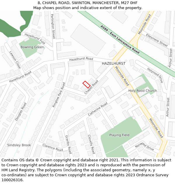 8, CHAPEL ROAD, SWINTON, MANCHESTER, M27 0HF: Location map and indicative extent of plot