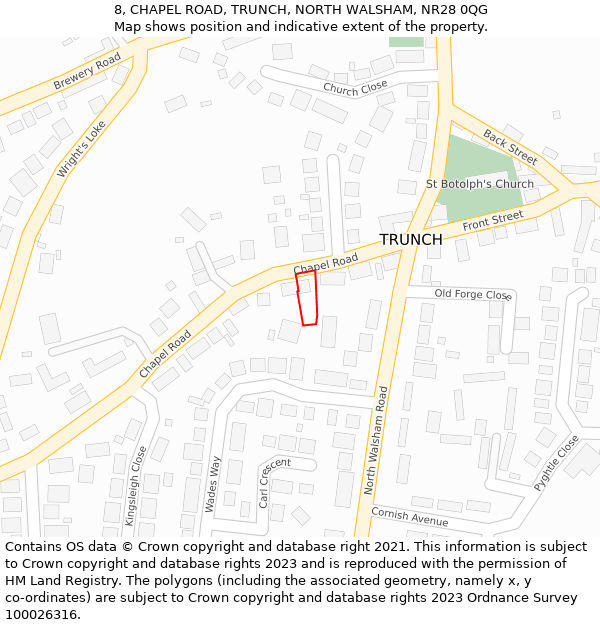 8, CHAPEL ROAD, TRUNCH, NORTH WALSHAM, NR28 0QG: Location map and indicative extent of plot