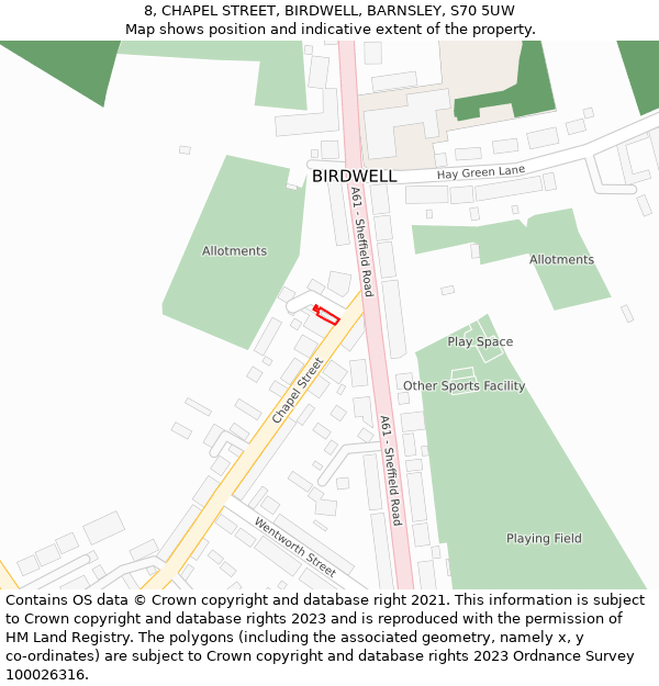 8, CHAPEL STREET, BIRDWELL, BARNSLEY, S70 5UW: Location map and indicative extent of plot