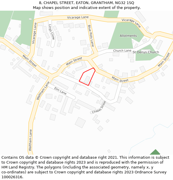 8, CHAPEL STREET, EATON, GRANTHAM, NG32 1SQ: Location map and indicative extent of plot