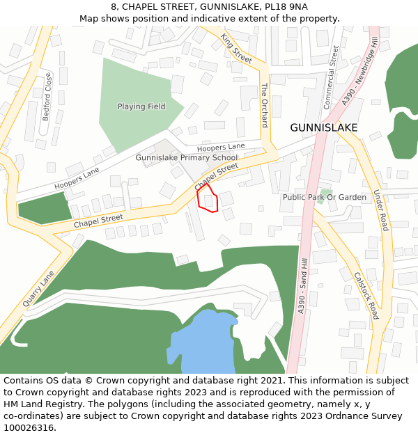 8, CHAPEL STREET, GUNNISLAKE, PL18 9NA: Location map and indicative extent of plot