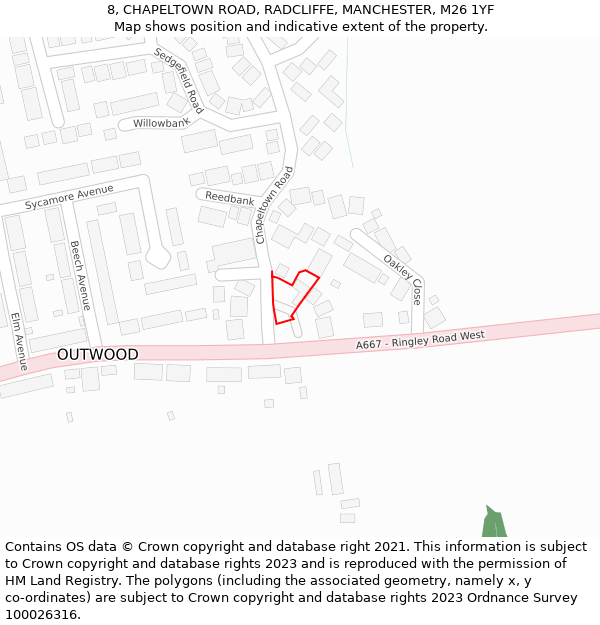 8, CHAPELTOWN ROAD, RADCLIFFE, MANCHESTER, M26 1YF: Location map and indicative extent of plot