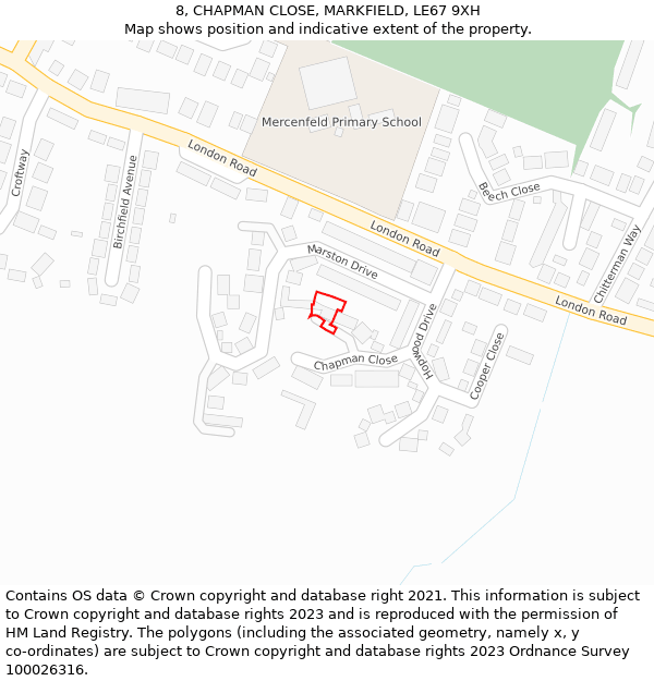 8, CHAPMAN CLOSE, MARKFIELD, LE67 9XH: Location map and indicative extent of plot