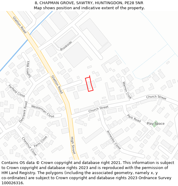 8, CHAPMAN GROVE, SAWTRY, HUNTINGDON, PE28 5NR: Location map and indicative extent of plot