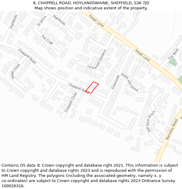 8, CHAPPELL ROAD, HOYLANDSWAINE, SHEFFIELD, S36 7JD: Location map and indicative extent of plot