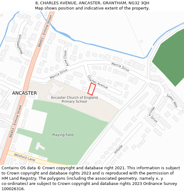 8, CHARLES AVENUE, ANCASTER, GRANTHAM, NG32 3QH: Location map and indicative extent of plot