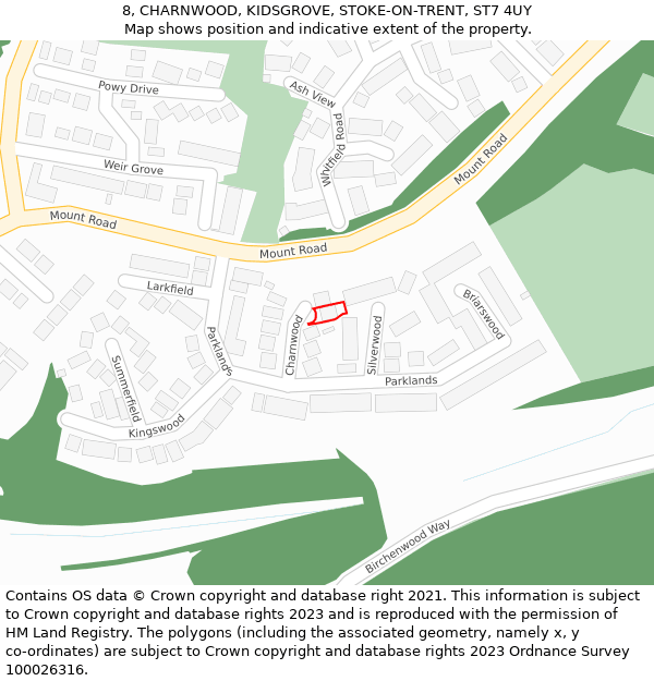 8, CHARNWOOD, KIDSGROVE, STOKE-ON-TRENT, ST7 4UY: Location map and indicative extent of plot