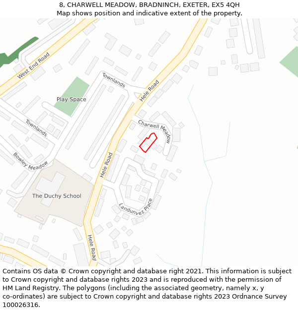 8, CHARWELL MEADOW, BRADNINCH, EXETER, EX5 4QH: Location map and indicative extent of plot