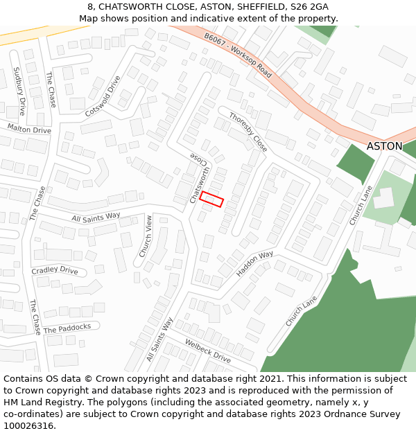 8, CHATSWORTH CLOSE, ASTON, SHEFFIELD, S26 2GA: Location map and indicative extent of plot