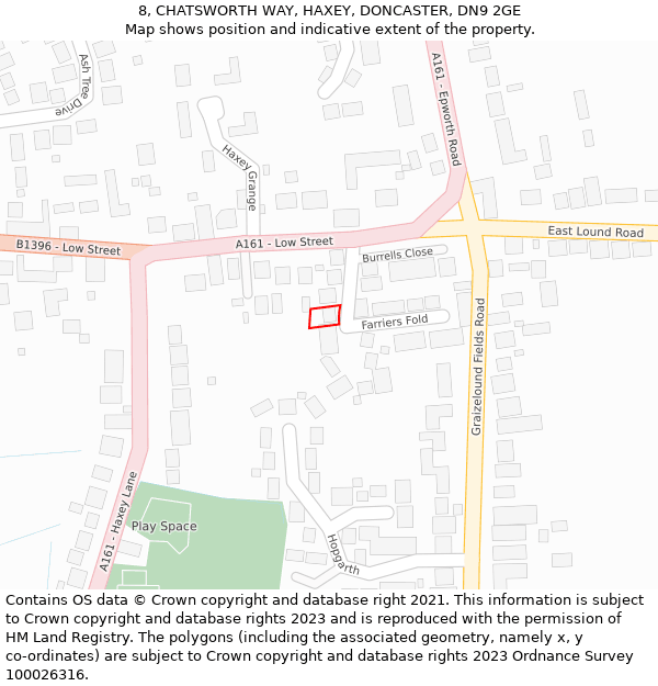 8, CHATSWORTH WAY, HAXEY, DONCASTER, DN9 2GE: Location map and indicative extent of plot