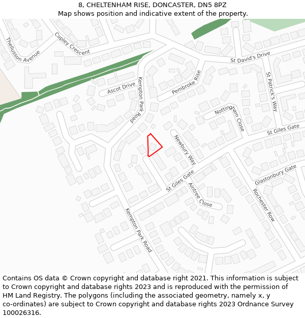 8, CHELTENHAM RISE, DONCASTER, DN5 8PZ: Location map and indicative extent of plot