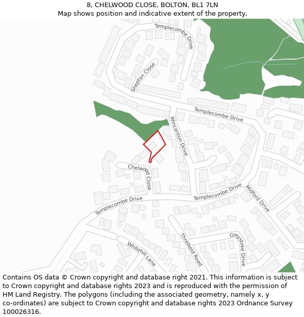 8, CHELWOOD CLOSE, BOLTON, BL1 7LN: Location map and indicative extent of plot