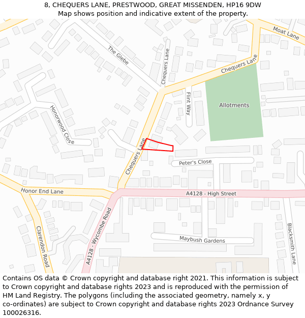 8, CHEQUERS LANE, PRESTWOOD, GREAT MISSENDEN, HP16 9DW: Location map and indicative extent of plot