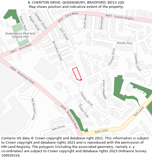 8, CHERITON DRIVE, QUEENSBURY, BRADFORD, BD13 1QS: Location map and indicative extent of plot