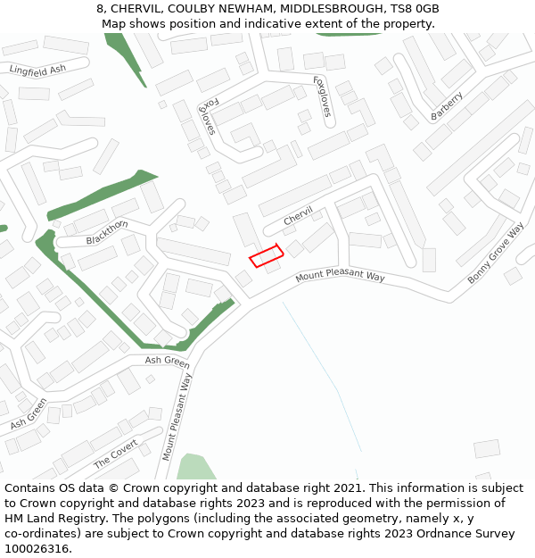 8, CHERVIL, COULBY NEWHAM, MIDDLESBROUGH, TS8 0GB: Location map and indicative extent of plot