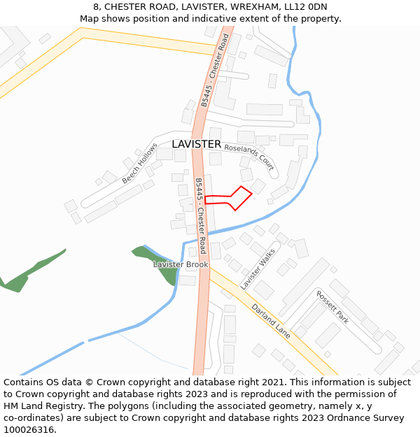 8, CHESTER ROAD, LAVISTER, WREXHAM, LL12 0DN: Location map and indicative extent of plot