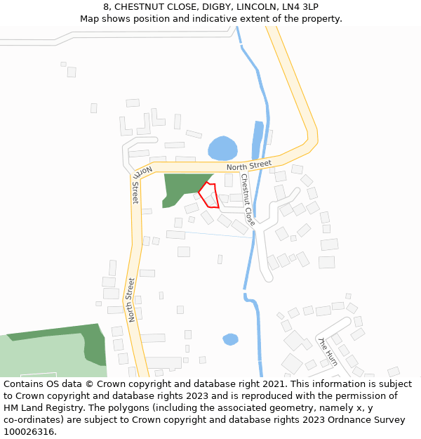 8, CHESTNUT CLOSE, DIGBY, LINCOLN, LN4 3LP: Location map and indicative extent of plot