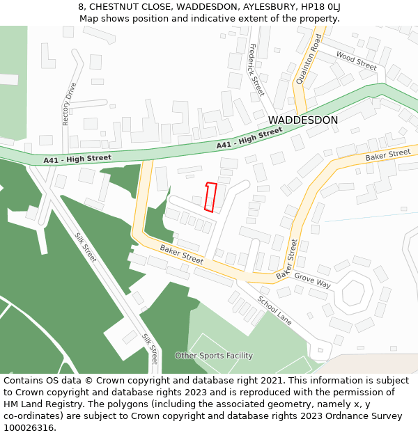 8, CHESTNUT CLOSE, WADDESDON, AYLESBURY, HP18 0LJ: Location map and indicative extent of plot