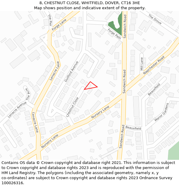 8, CHESTNUT CLOSE, WHITFIELD, DOVER, CT16 3HE: Location map and indicative extent of plot