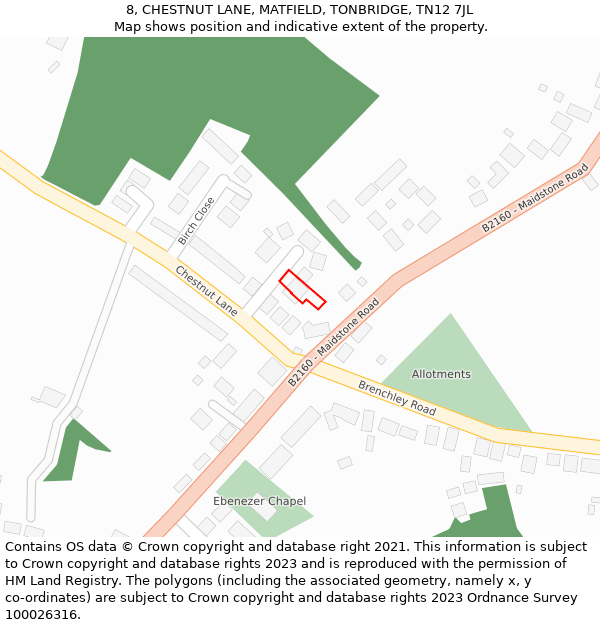 8, CHESTNUT LANE, MATFIELD, TONBRIDGE, TN12 7JL: Location map and indicative extent of plot